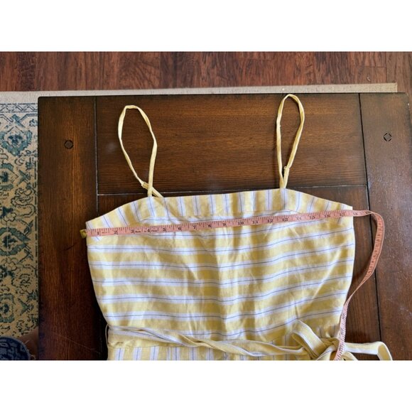 Banana Republic STRIPE LINEN-COTTON CROPPED JUMPSUIT WIDE LEG BELT YELLOW 10 - Picture 9 of 15